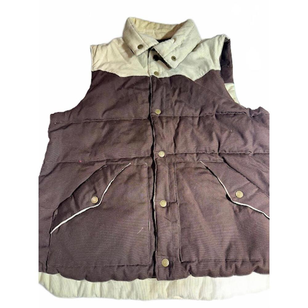 Vintage Blue Sky Quilted Snap Vest Brown Cream